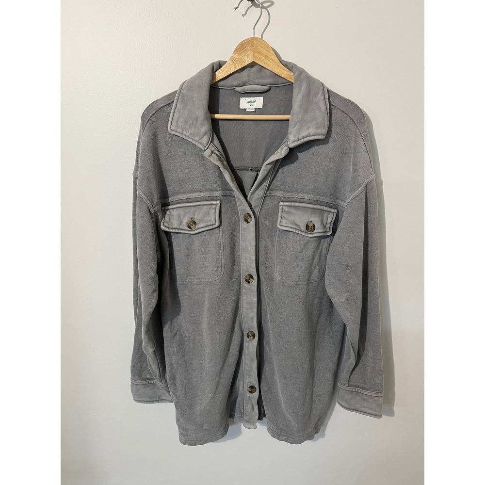 Aerie Grey Textured Oversized Button Down Shacket Shirt Jacket Medium